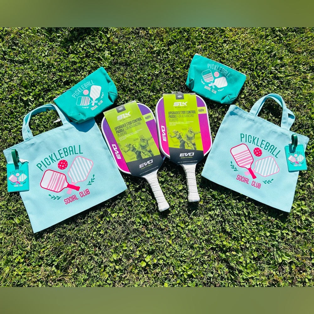 STK Pickleball Paddle Set with 2 Totes, 2 Bag Tags, 2  Zip Pouches NWT